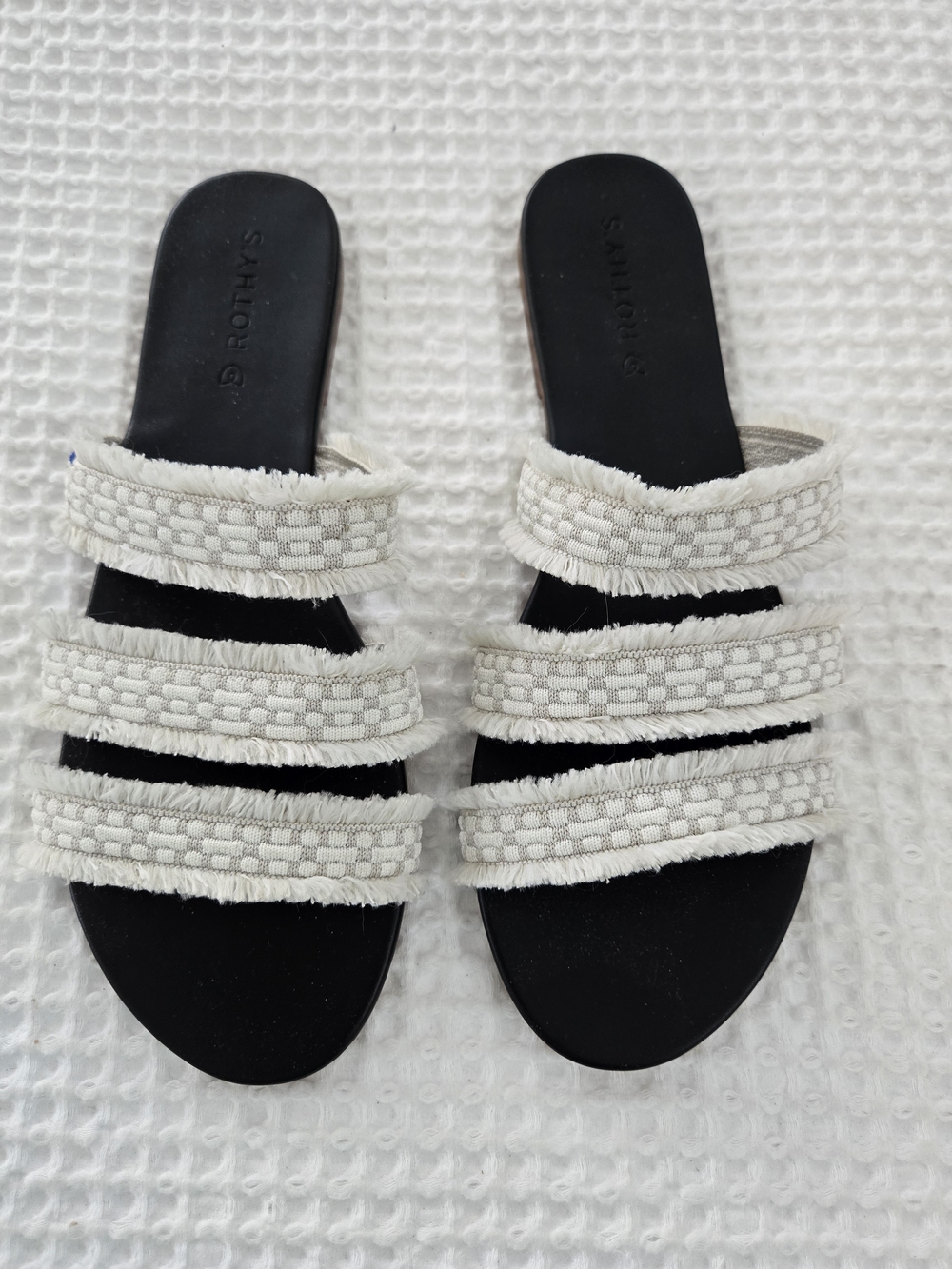 Rothy's Seashell Fringe Triple Strap Slide Sandals 12